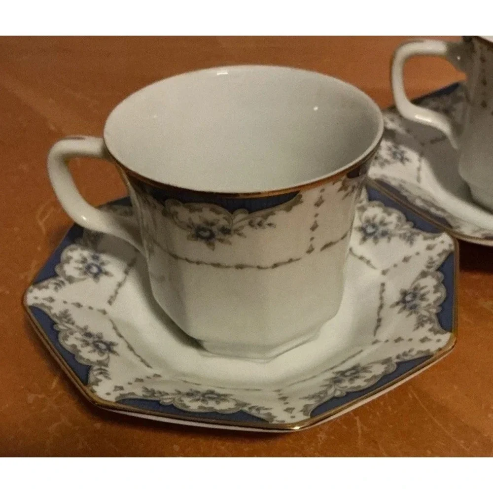 Seizan Fine China Mood Indigo 7936 Tea Cups And Saucers, Set Of 4, Retired